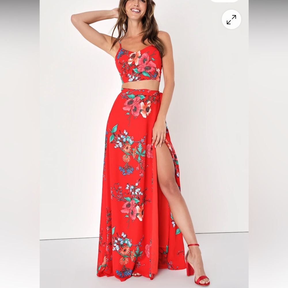 LULUS Bloom With A View Red Two-piece Maxi Dress